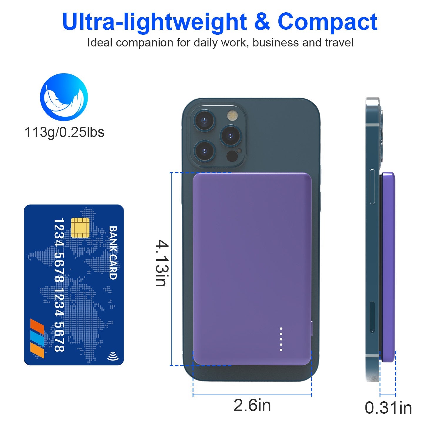 2 In 1 5000mAh 8MM Slim MagSafe Wireless Power Bank PD20W Magnetic