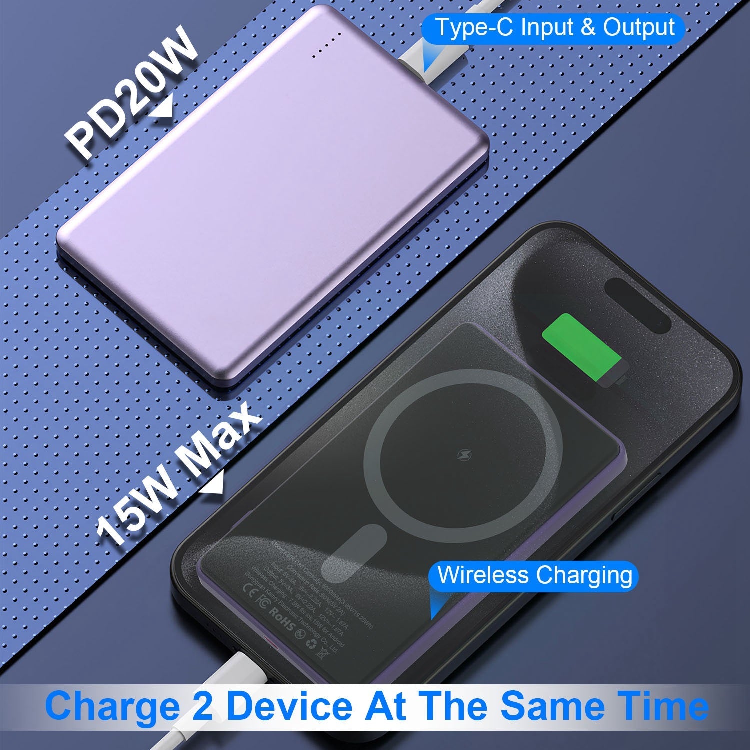 2 In 1 5000mAh 8MM Slim MagSafe Wireless Power Bank PD20W Magnetic